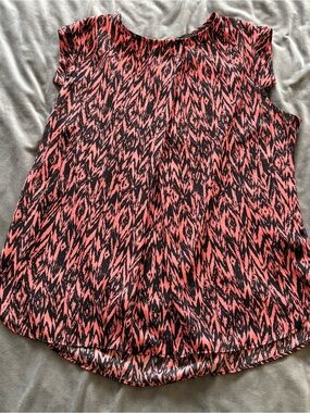 Sleeveless Ikat Print Top in Coral and Black